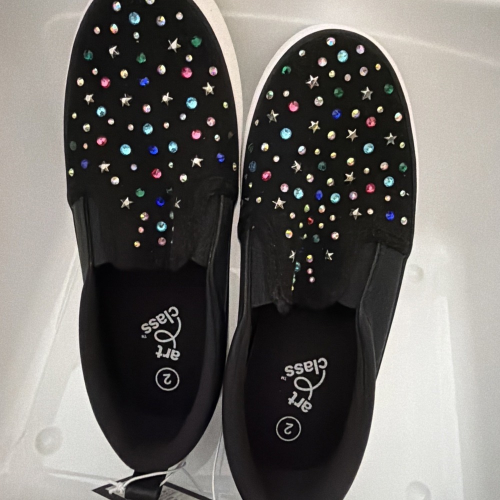 Art Class Hanna Slip-On Fashion Sneakers Girls 2 Black Rhinestone Canvas Star